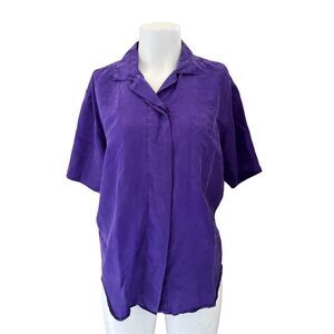 Gitano M women’s vintage 90s plum purple 100% silk button up blouse short sleeve